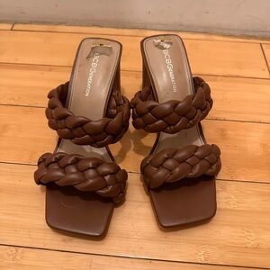 BCBGeneration Brown Heeled Sandals with Braided Straps